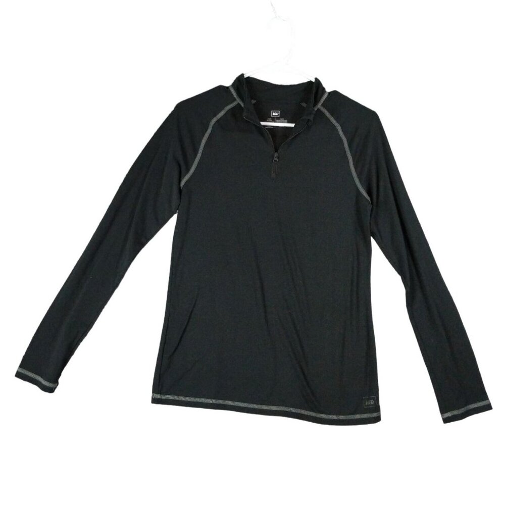 REI Base Layer Kids XL (18) Black‎ Long Sleeves Raglan 1/4 Zip Pullover Stretchy